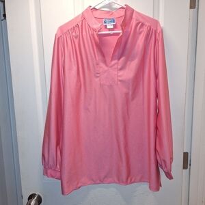Vintage Ship & Shore Pink Women's Long Sleeve Blouse Top